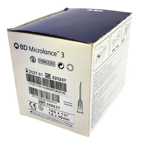 Aguja hipodérmica Microlance 16g x 1 1/2" 1,6 X 40 mm.