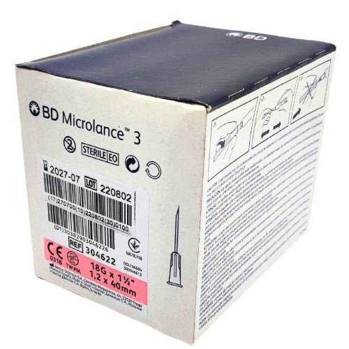 Aguja hipodérmica Microlance 18 g x 1 1/2" 1,20 x 40 mm.