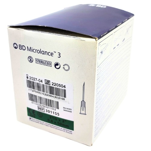 Aguja hipodérmica Microlance 21 g x 1 1/2" 0,8 x 40 mm.