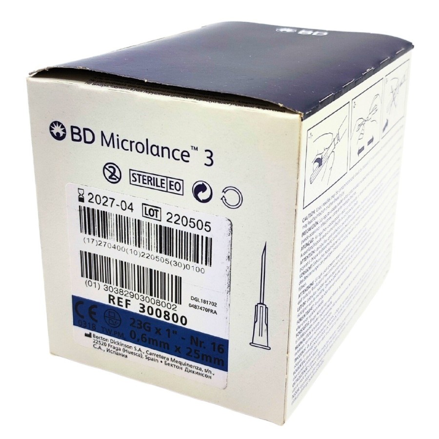 Aguja hipodérmica Microlance 23 g x 1" 0,6 x 25 mm.