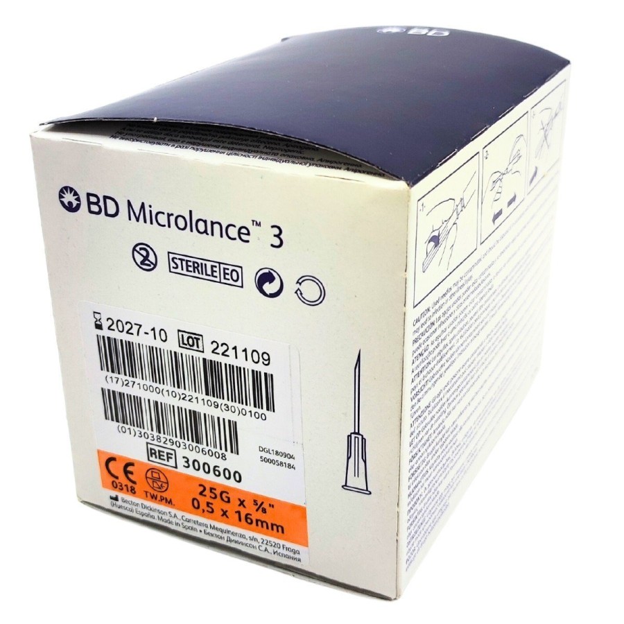 Aguja hipodérmica Microlance 25 g x 5/8 0.5 x 16mm.