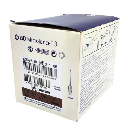 Aguja hipodérmica Microlance 26 g x 3/8" 0,45 x 10 mm.