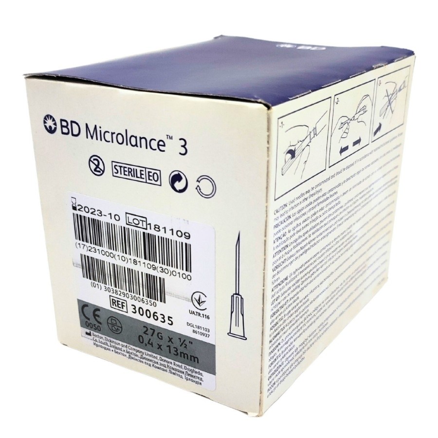 Aguja hipodérmica Microlance 27 g x 1/2" 0,4 x 13 mm.