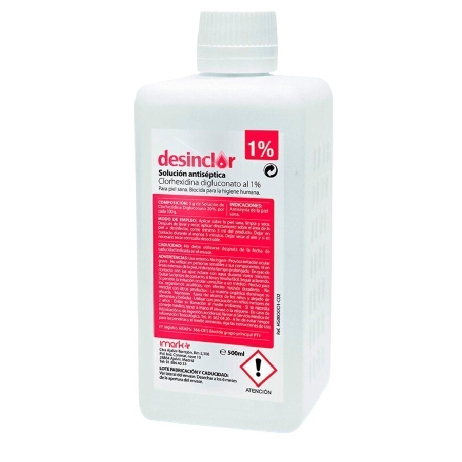Desinclor Solución acuosa  coloreada Clorhexidina 1%. 500 ml