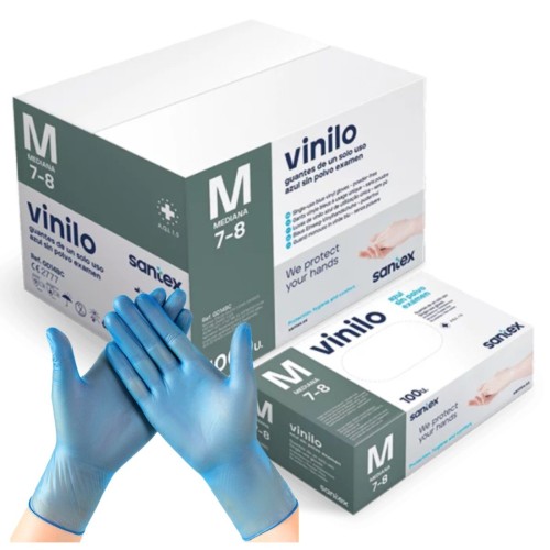 Guantes Vinilo S/P Azul SANTEX 4,5g 100 uds. Entrega 24/48h.