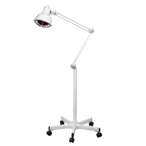 Lámpara de infrarrojos con brazo articulado y base rodable.