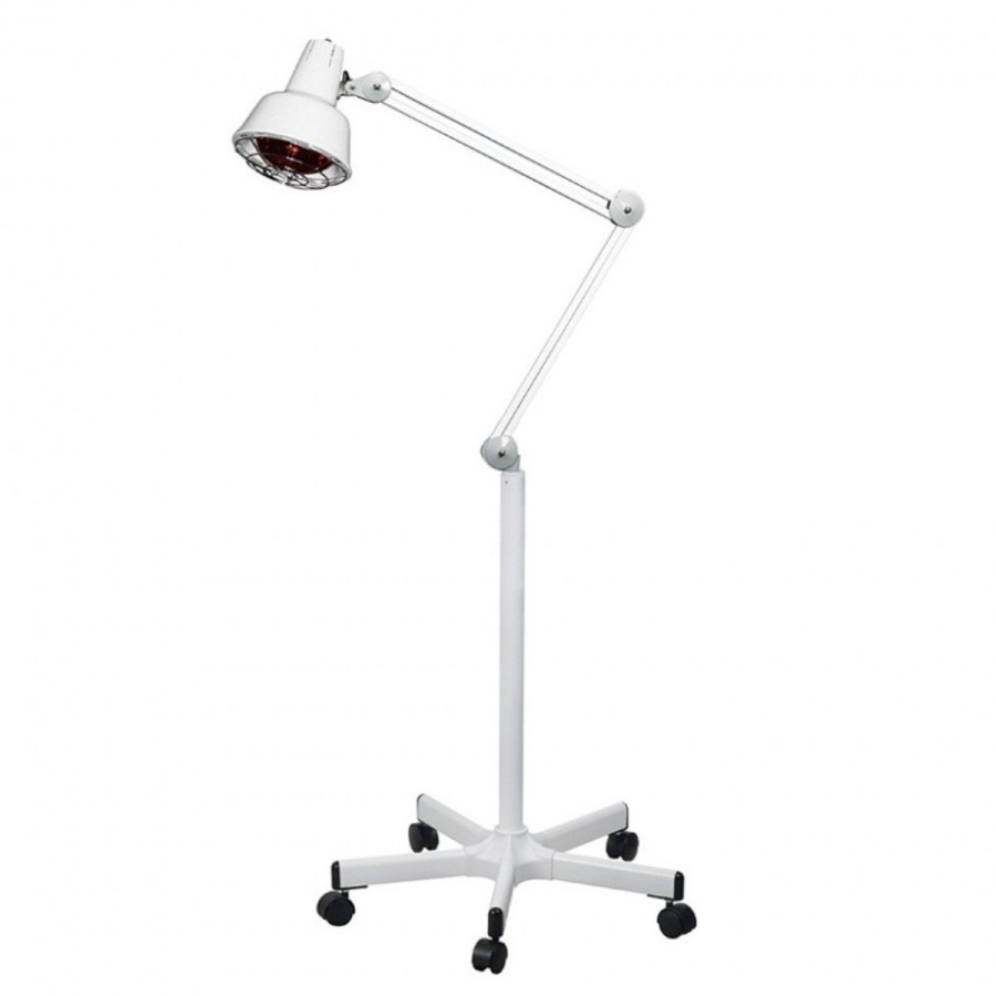 Lámpara de infrarrojos con brazo articulado y base rodable.