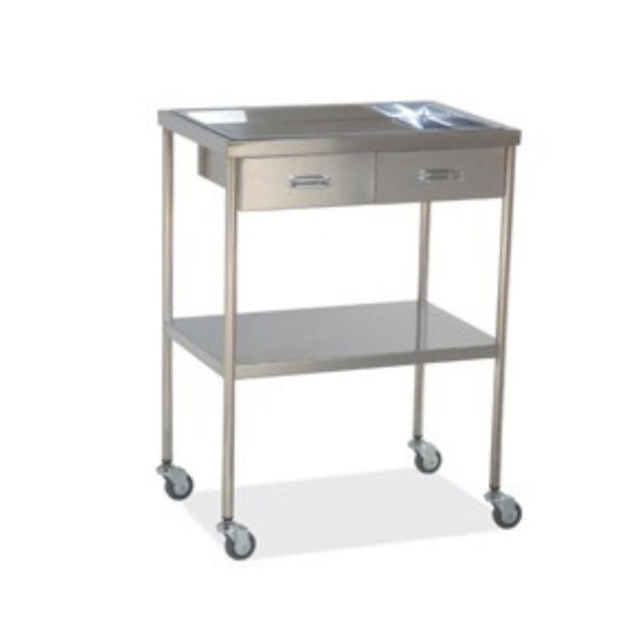 Mesa Auxiliar Inoxidable 2 Cajones Superior Bandeja Extraíble