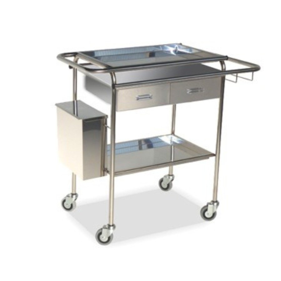 Carro Curas Inoxidable 2 Cajones 2 Bandejas Cubo Restos y Portabombonas
