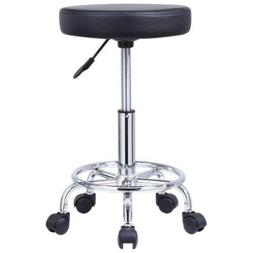 Taburete giratorio de 5 ruedas color negro.