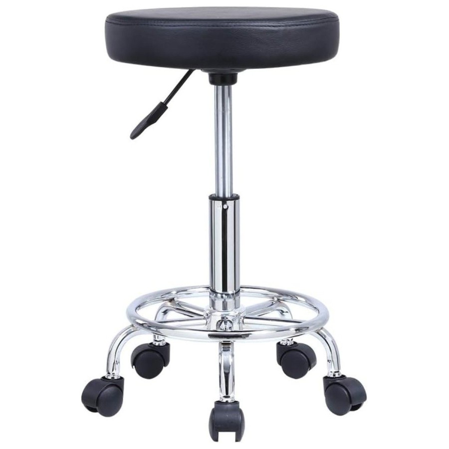 Taburete giratorio de 5 ruedas color negro.