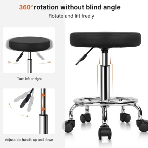 Taburete giratorio de 5 ruedas color negro.