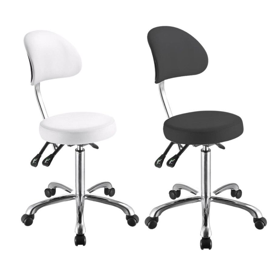 Taburete con respaldo y 3 palancas para un mayor ajuste. Comfort.