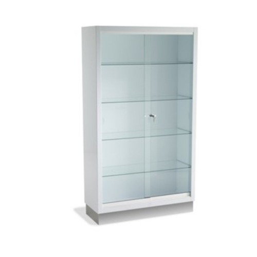 Vitrina Pie Corredera Blanca Zocalo Inox. con Cristales Templados