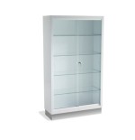 Vitrina Pie Corredera Blanca Zocalo Inox. con Cristales Templados