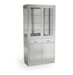 Vitrina Pie Armario 2 Cajones Centrales Inox. con Cristales Templado