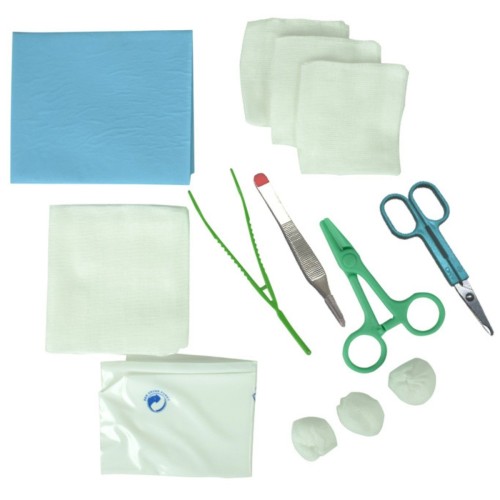 Set de curas estéril con tijeras Littauer y fórceps.