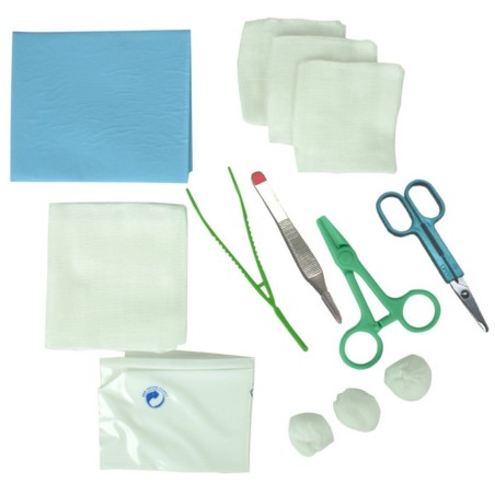 Set de curas estéril con tijeras Littauer y fórceps.