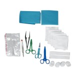 Set de suturas estéril con pinzas Kocher, hemostáticas, y tijeras Littauer.