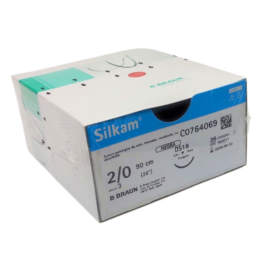 Sutura SILKAM BLACK 2/0 DS19 3/8 90cm DDP - 36ud