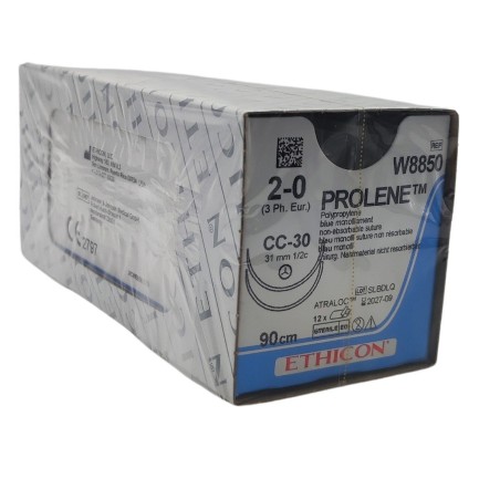 Sutura Ethicon PROLENE monofil. azul 2/0 90cm C/12 uds.