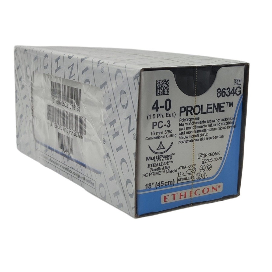 Sutura Ethicon PROLENE monofilamento azul 4/0 45cm C/12 uds.
