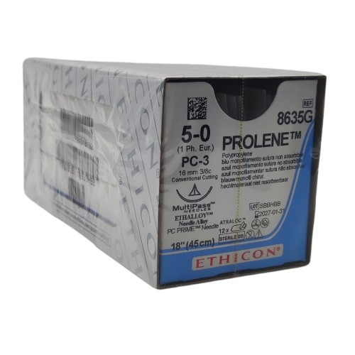 Sutura Ethicon PROLENE monofilamento azul 5/0 45cm C/12 uds.