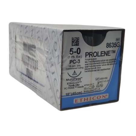 Sutura Ethicon PROLENE monofilamento azul 5/0 45cm C/12 uds.