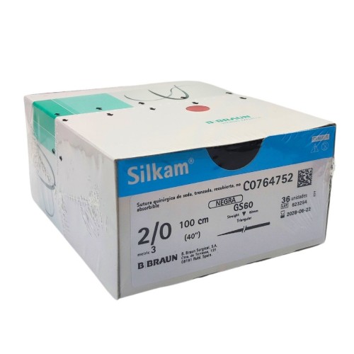 SILKAM BLACK 2/0 GS60 triangular 100cm  C/36u