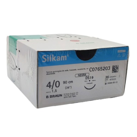 Sutura Silkam Black 4/0 DS19 3/8 75 cm DDP - 36ud