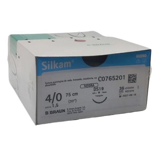 Sutura Silkam Black  4/0 DS19 3/8 75 cm DDP - 36ud