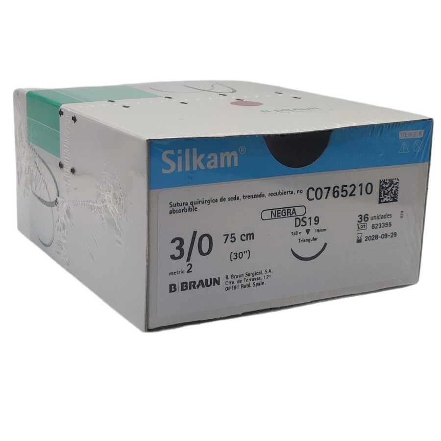 Sutura Silkam® Black 3/0 DS19 3/8 75 cm