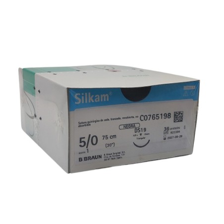 Sutura Silkam® Black 5/0 DS19 3/8 75 cm DDP