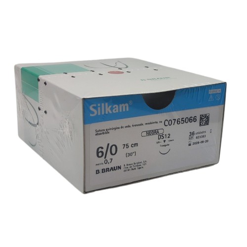 Sutura SILKAM BLACK 6/0 DS12 3/8 75 cm DDP - 36ud