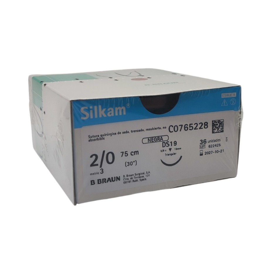 Sutura Silkam Black 2/0 DS19 3/8 75 cm DDP 36 u.