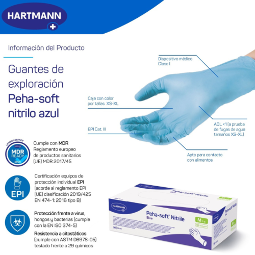 Guante Nitrilo Azul PEHA-SOFT 3,5g c/150 uds