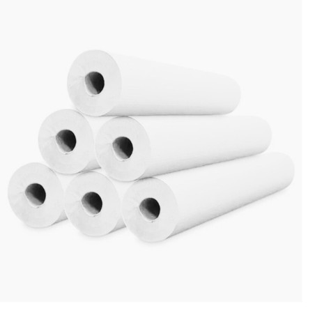 Papel de Camilla 2 capas pura pasta con pre-corte. 6 rollos de 80M.